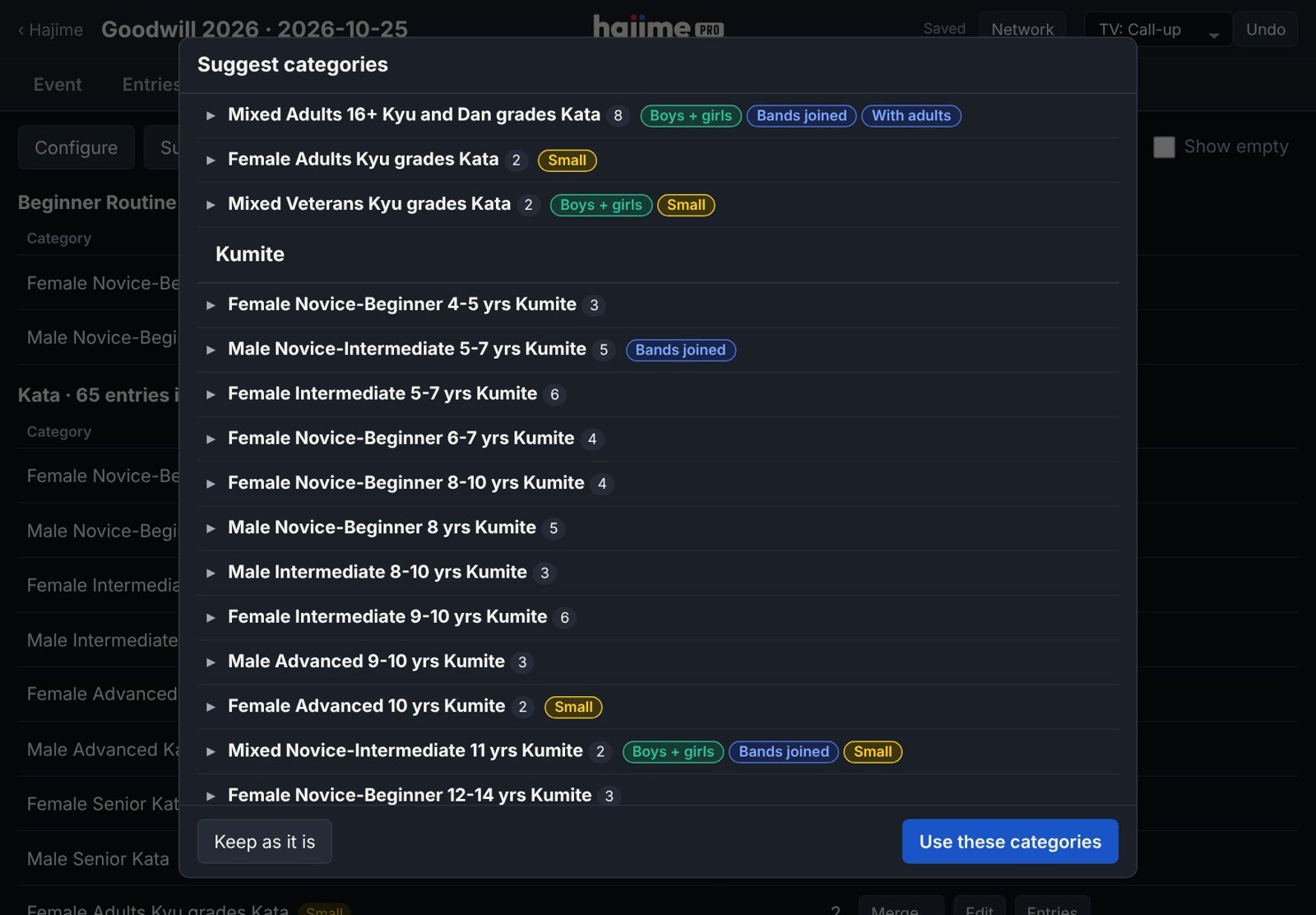 Suggest categories sheet